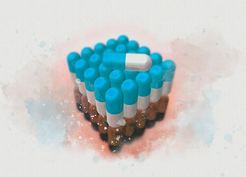Blue and white capsules, illustration