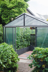 Greenhouse with extra thick poycarbonate panels for insulation in a garden