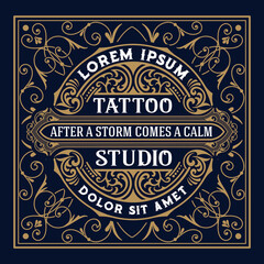 Tattoo logo with vintage ornaments. Layered