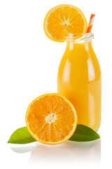 Orange juice fresh drink in a bottle isolated on white