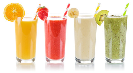Smoothie smoothies fruit juice collection drink drinks fruits glass isolated on white