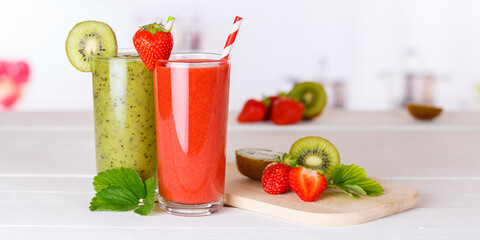 Smoothies Green smoothie fruit juice healthy drinks drink in a glass panorama copyspace copy space