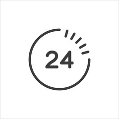 24 hours icon vector. Open or available 24 hours a day concept.