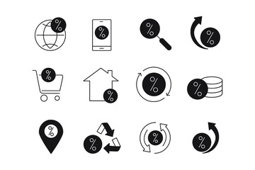 Percentage icon set. Percentage pack symbol vector elements for infographic web
