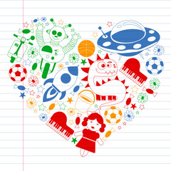 Children play with toys in the kindergarten. Kids playground. Education, creativity, imagination.