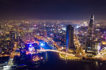 Fototapeta na wymiar Beautiful night city, cityscape of Ho Chi Minh city, Vietnam