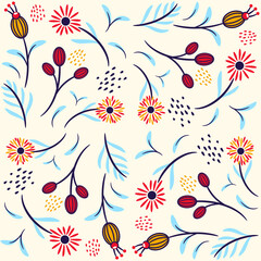 Abstract Floral Seamless Pattern With Leaves