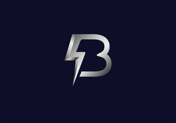 Initial B power thunder bolt Logo. 3D letter B and thunder bolt icon combination isolated on black background, 3d style Logo Design Template element, vector illustration