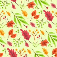Fototapeta na wymiar Abstract Floral Seamless Pattern With Autumn Leaves