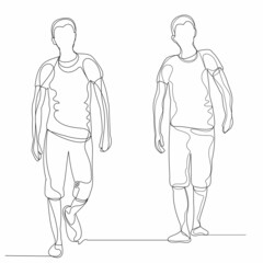 continuous line drawing man walking sketch, isolated, vector