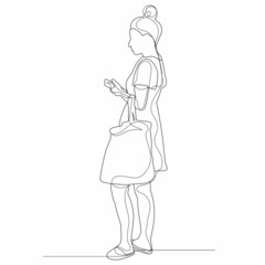 Fototapeta na wymiar continuous line drawing woman, girl sketch
