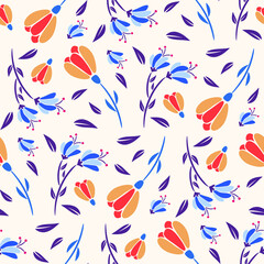 Abstract Floral Seamless Pattern With Leaves