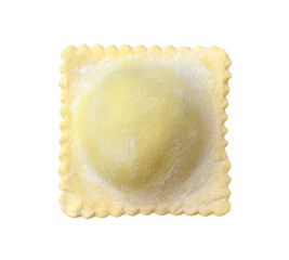 Uncooked ravioli with filling isolated on white
