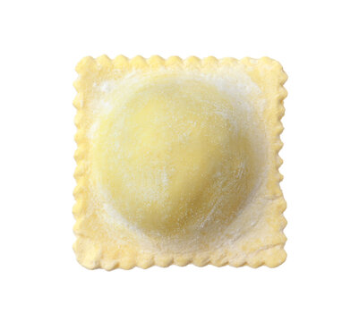Uncooked ravioli with filling isolated on white