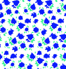 Abstract Hand Drawing Small Ditsy Flowers and Leaves Seamless Vector Pattern Isolated Background 