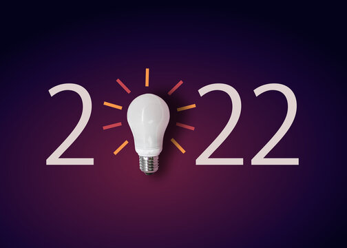 happy new year 2022. year 2022 with light bulb. creativity inspiration , planning ideas concept
                        