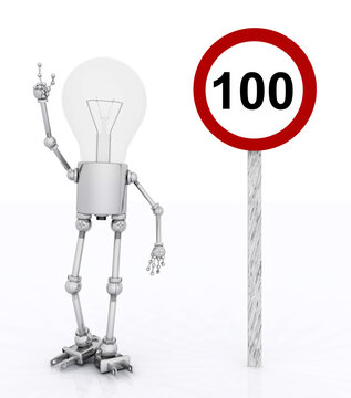 Glühbirnen Figur und Verkehrszeichen Zulässige Höchstgeschwindigkeit 100
