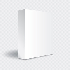 Blank white paper or cardboard rectangle box with right side mockup template. Isolated on transparent background with shadow.