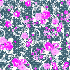 Colorful flowers pattern spring botanical design. Liberty style. Floral seamless background for textile or book covers, manufacturing, wallpapers, print, gift wrap and scrapbooking.