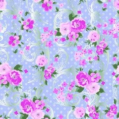 Colorful flowers pattern spring botanical design. Liberty style. Floral seamless background for textile or book covers, manufacturing, wallpapers, print, gift wrap and scrapbooking.