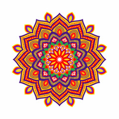 Vector hand-drawn doodle mandala. Ethnic mandala with colorful tribal ornament. Isolated. Bright colors.