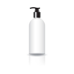 Blank white cosmetic round bottle with black pump head for beauty or healthy product mockup template.