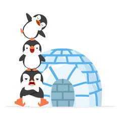 Little Penguins Stacked High with ice house