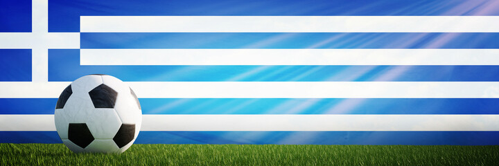 Creative football soccer ball on the flag of Greece, Football background,  3D Rendering.