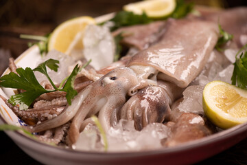 Fresh squid for sale on the market