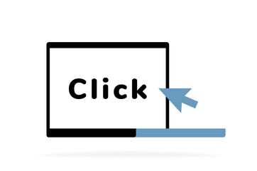 Obraz premium Pointer click arrow on laptop. Design for web template, clicking, search and app. Vector illustration