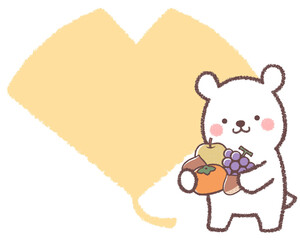 秋の味覚を持った子供シロクマとイチョウのフレーム