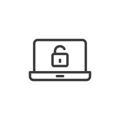 Unlocked or unsecured laptop icon on white background