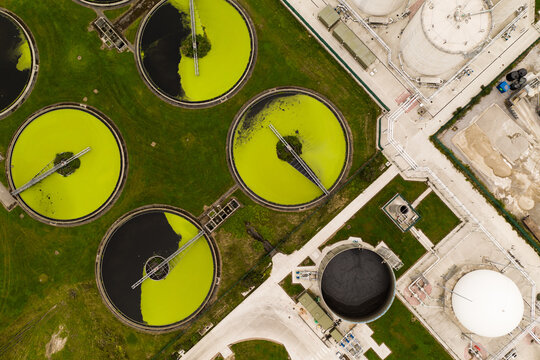 Aerial View Of A Sewage And Waste Water Treatment Works In The UK