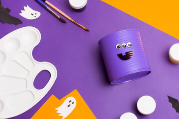Handmade craft project. Creative DIY concept. Making cute monster for Halloween. Step by step photo instruction. Step 4