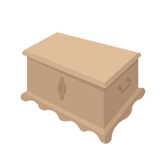 Isolated flat old fashioned chest on white.