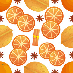 Seamless pattern with flat Christmas treats on white.