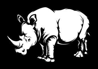 Rhino in black and white style background. Modern vector illustration. Abstract background. Isolated vector illustration. Endangered animal.