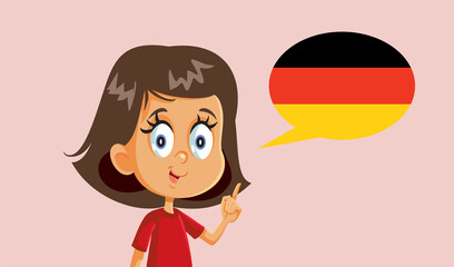 Little Girl Learning to Speak German Vector Illustration