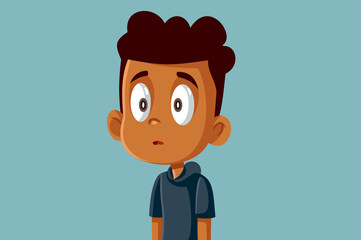 Funny Surprised African Boy Being Shy Vector Cartoon