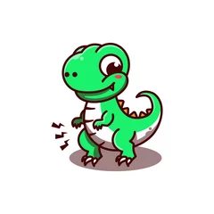 Fotobehang Cute dinosaur tyrex with smiling face vector cartoon illustration. Cartoon flat style dinosaur. Mascot design. © Supercutecandy