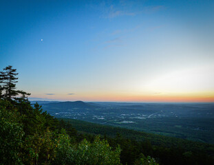 Valley View Sunset and Moon from White Rock on Bald Mountain Southern Vermont
