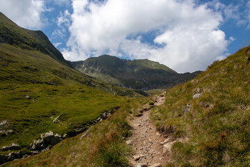Trekking to Moldoveanu Peak. The Fagaras Mountains of the Southern Carpathians in Romania
