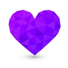 Fluorite Heart Violet Low Poly Icon Texture. Illustration Design Love Emotion Emoji. Polygon Style Vector Symbol.