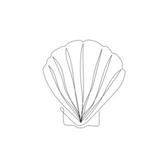 Continuous one line drawing of seashell. Minimalistic art, logo concept. Vector illustration.