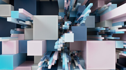 Multicolored 3D Block background. Tech Wallpaper with Pastel colors. 3D Render 