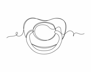 Continuous one line drawing of orthodontic pacifier icon in silhouette on a white background. Linear stylized.