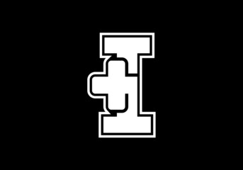 Obraz premium Initial I monogram alphabet with a plus logo sign white in black background. Font emblem. Modern vector logo for medical or health business, and company identity