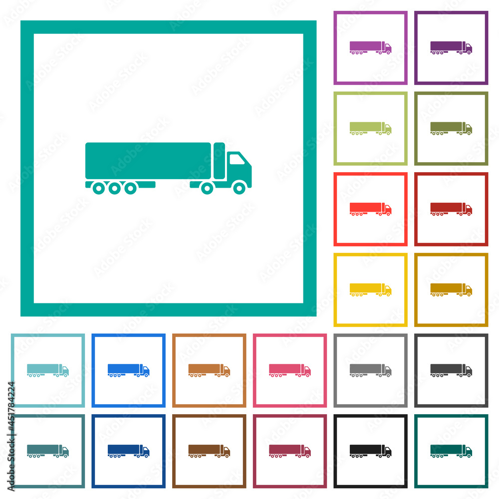 Poster camion side view flat color icons with quadrant frames
