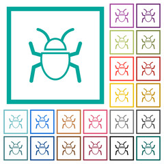 Bug outline flat color icons with quadrant frames