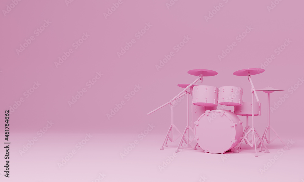 Poster 3d rendering professional drum set illustration design with empty space